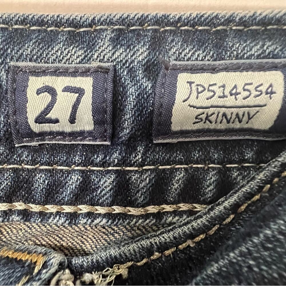 Miss Me Skinny Raw Hem Embroidered Bling Pocket Denim Y2k Moto Jeans Size 27 - Picture 11 of 15